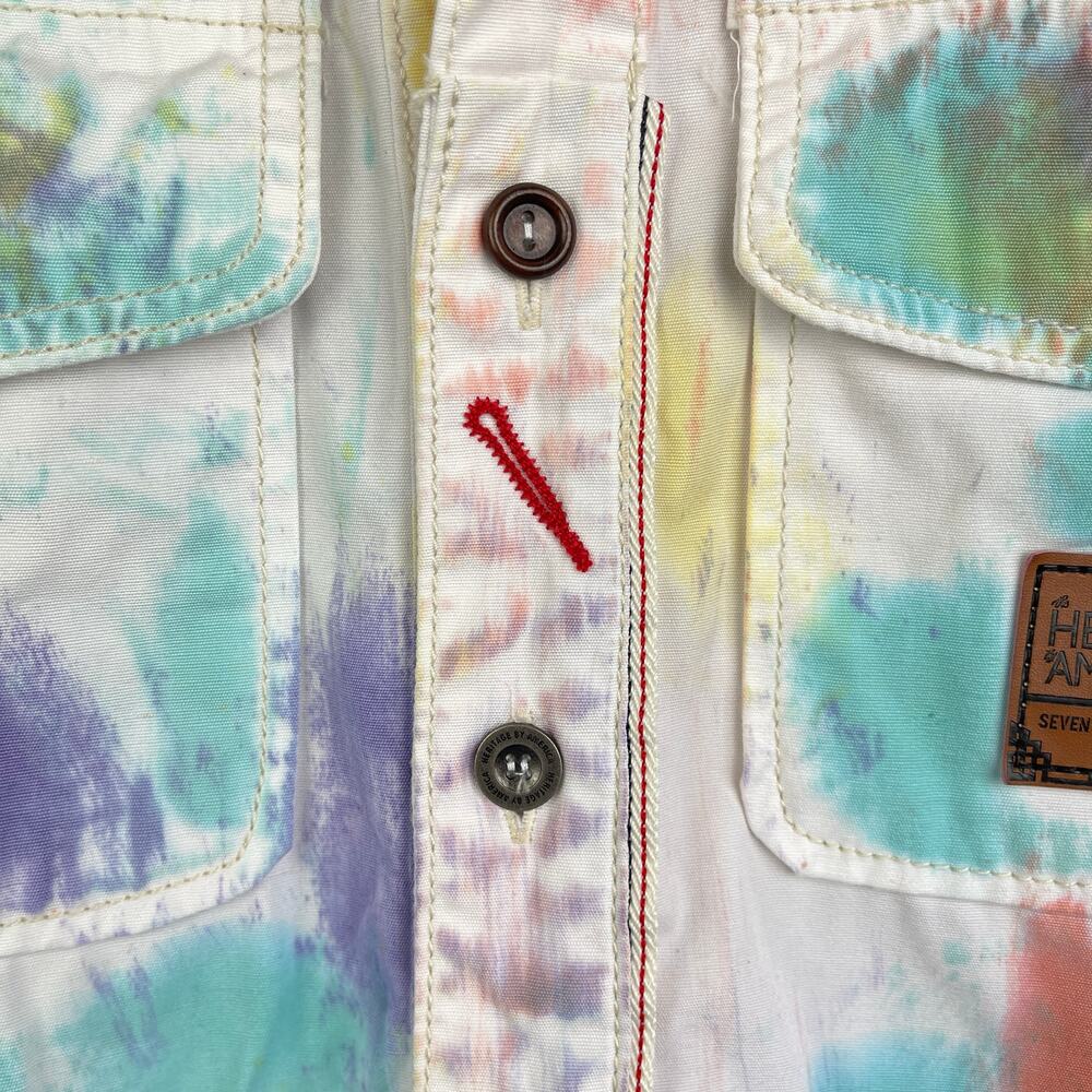 Denim Distillery Heritage America White Button Down Colorful Paint Pattern Shirt - Picture 10 of 16